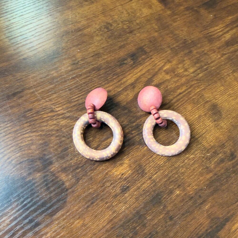 Vintage 1980s Wooden Geometric Art Earrings
